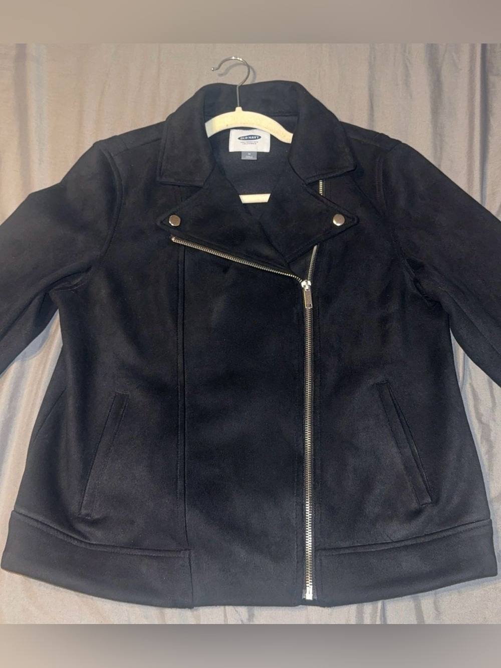 Old Navy Women’s Medium Zip Up Moto Jacket Black Faux Suede Long Sleeve Biker